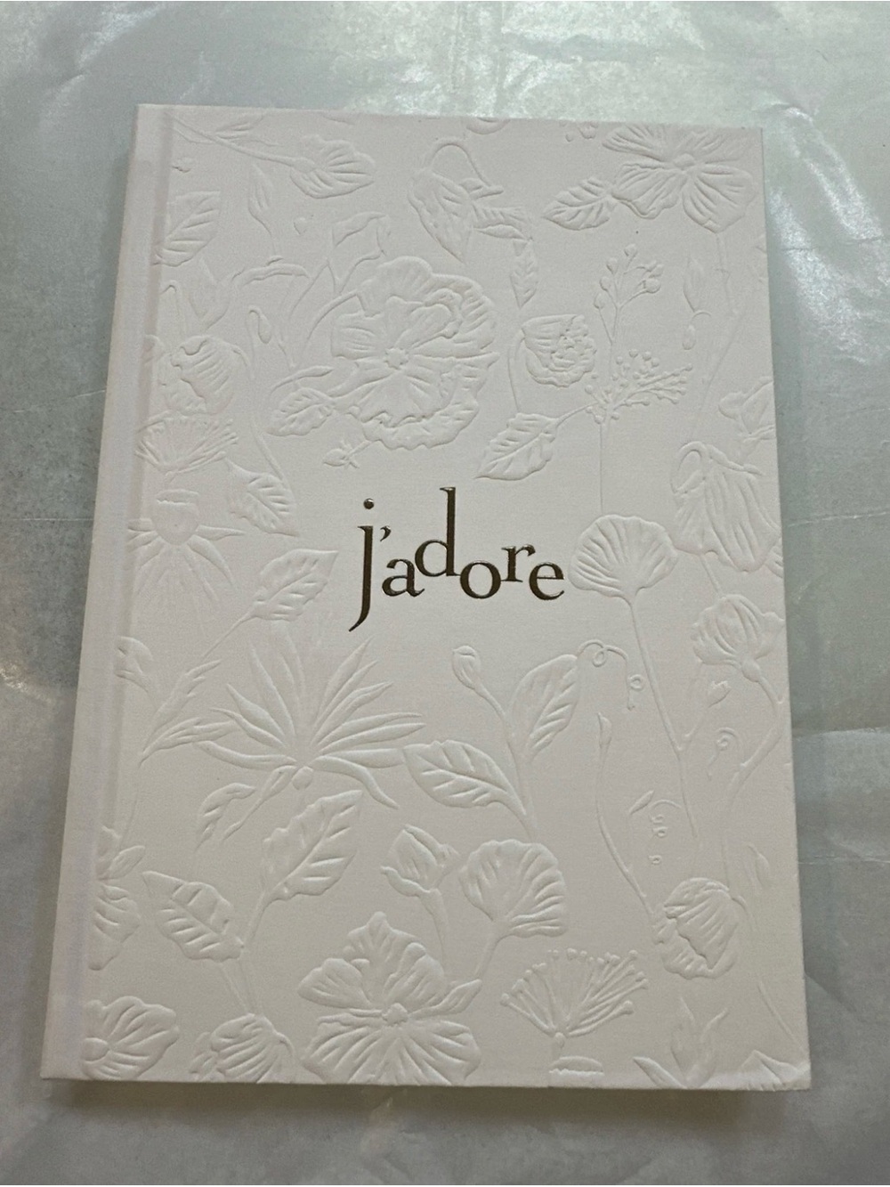 Dior J'adore Embossed Floral White Hardcover with Gold Foil Logo